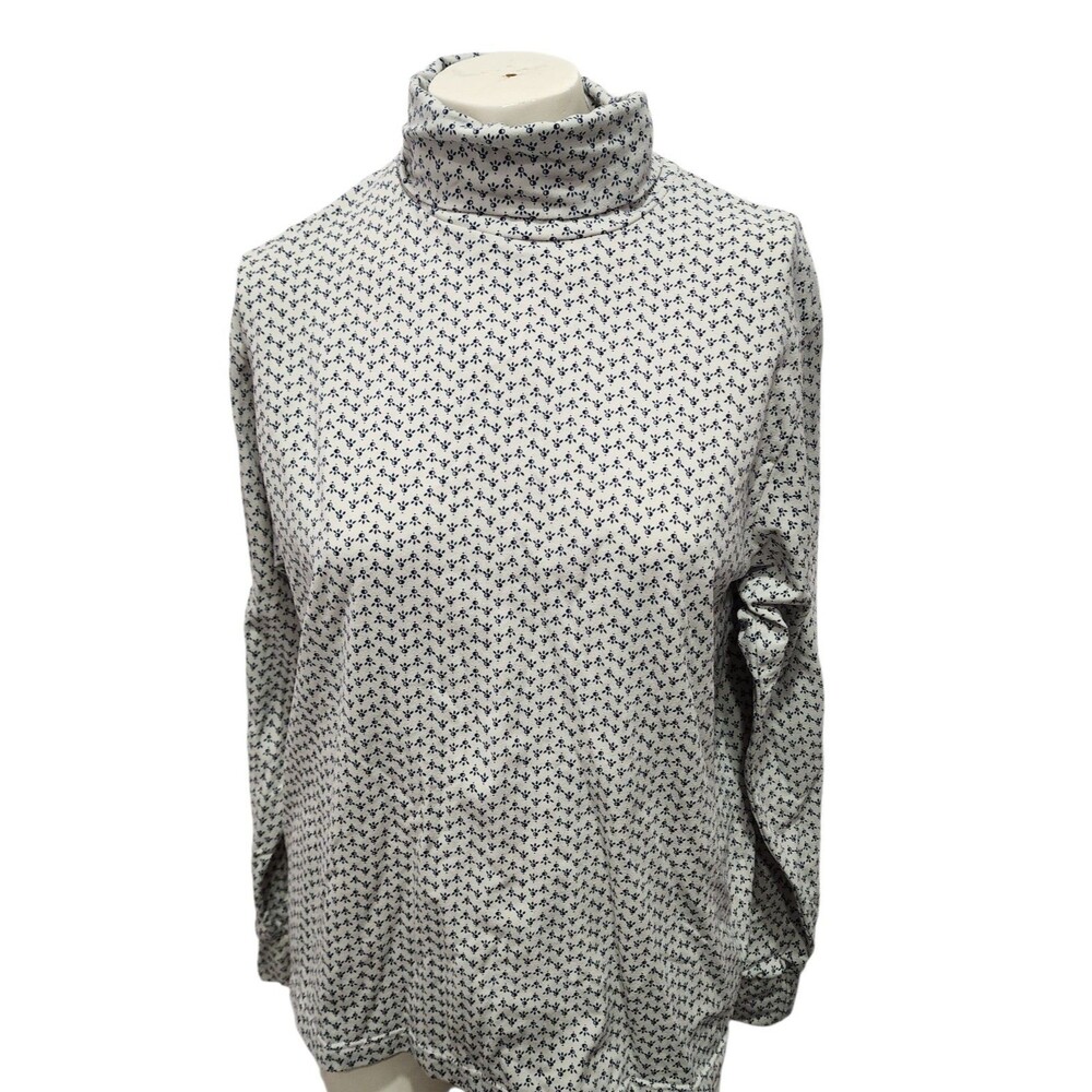 Vintage Woolrich‎ Turtleneck Top Womens M Ivory Blue Print Stretch USA